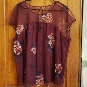 Sheer, wine floral top